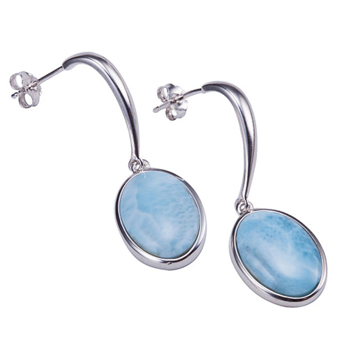 Sterling Silver Oval Shape With Larimar Inlay Hanging Stud Earring - Hanalei Jeweler