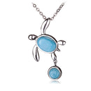 Stering Silver Honu(Turtle) Hanging Round Larimar Pendant(Chain Sold Separately) - Hanalei Jeweler