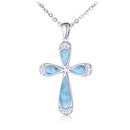 Sterling Silver Larimar Pave Cubic Zirconia Cross Pendant(Chain Sold Separately) - Hanalei Jeweler