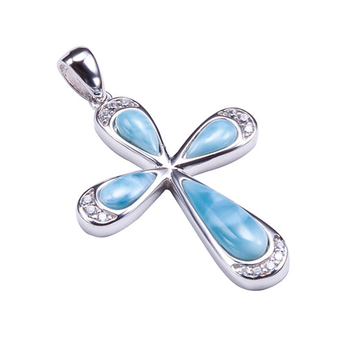 Sterling Silver Larimar Pave Cubic Zirconia Cross Pendant(Chain Sold Separately) - Hanalei Jeweler