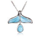 Larimar Whale Taile Sterling Silver Pendant with Hanging Water Drop(Chain Sold Separately) - Hanalei Jeweler