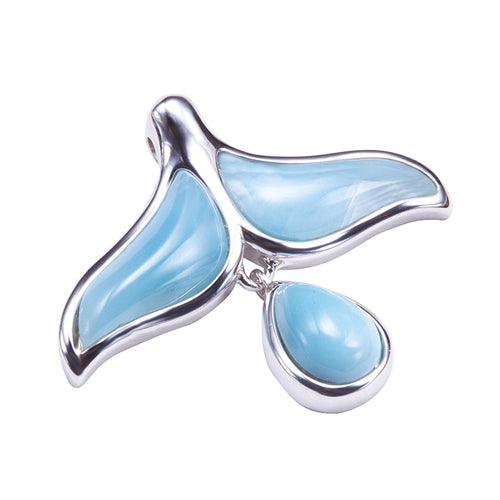 Larimar Whale Taile Sterling Silver Pendant with Hanging Water Drop(Chain Sold Separately) - Hanalei Jeweler