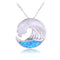 Sterling Silver Pave Cubic Zirconia Wave Pendant with Opal Inlay(Chain Sold Separately) - Hanalei Jeweler