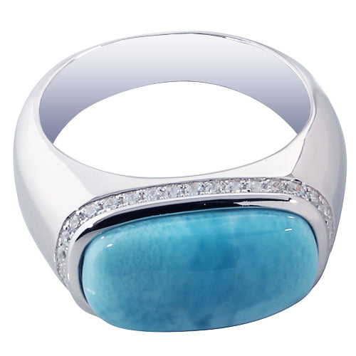 Sterling Silver Rectangle Larimar Ring with CZ Edge