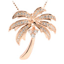 Sterling Silver Pave CZ Palm Tree Pendant Pink Gold Plated - Hanalei Jeweler