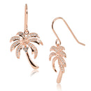 Sterling Silver Pave CZ Palm Tree Hook Earring Pink Gold Plated - Hanalei Jeweler