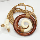 Koa Wood/Cow Bone Wave in Circle Necklace 40mm