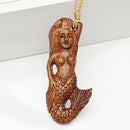 Koa Wood Mermaid Necklace Brown Cord 35x75mm