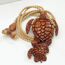 33x58mm Koa Wood Mom-baby Turtle Necklace Brown Cord