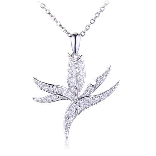 Sterling Silver Pave Cubic Zirconia Bird of Paradise Pendant(Chain Sold Separately) - Hanalei Jeweler