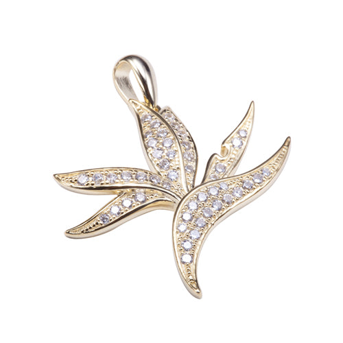 Sterling Silver Yellow Gold Plated Pave Cubic Zirconia Bird of Paradise Pendant(Chain Sold Separately) - Hanalei Jeweler