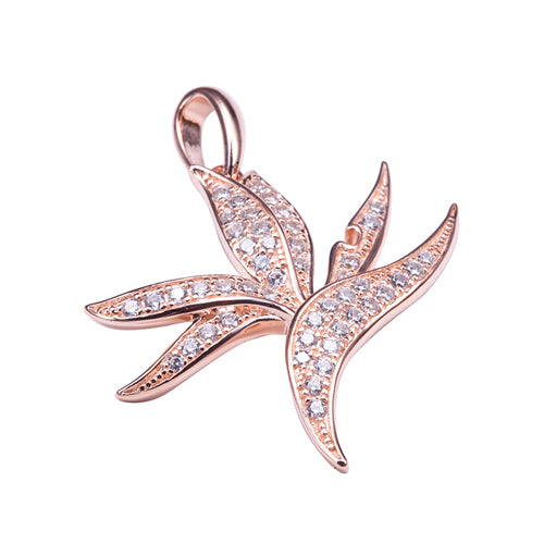 Sterling Silver Pink Gold Plated Pave Cubic Zirconia Bird of Paradise Pendant(Chain Sold Separately) - Hanalei Jeweler