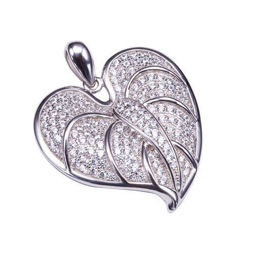 Sterling Silver Anthurium Leaf Pendant Pave CZ(Chain Sold Separately) - Hanalei Jeweler
