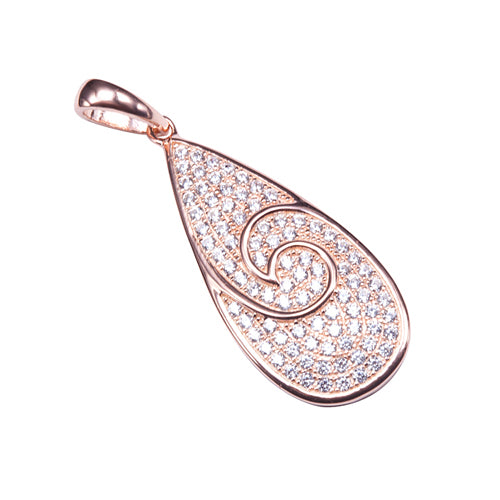 Sterling Silver Pink Gold Plated Pave Cubic Zirconia Water Drop Shape Pendant(Chain Sold Separately) - Hanalei Jeweler