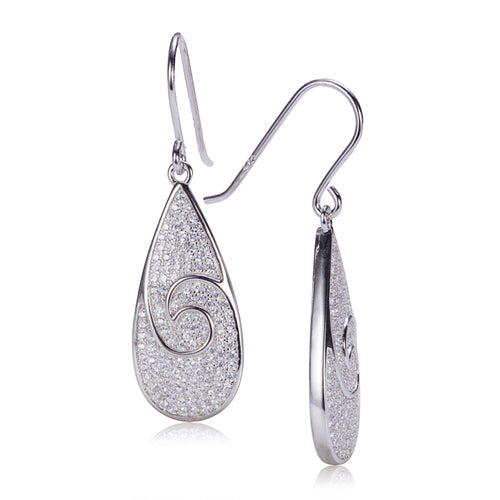 Sterling Silver Pave Cubic Zirconia Water Drop Shape Hook Earring - Hanalei Jeweler
