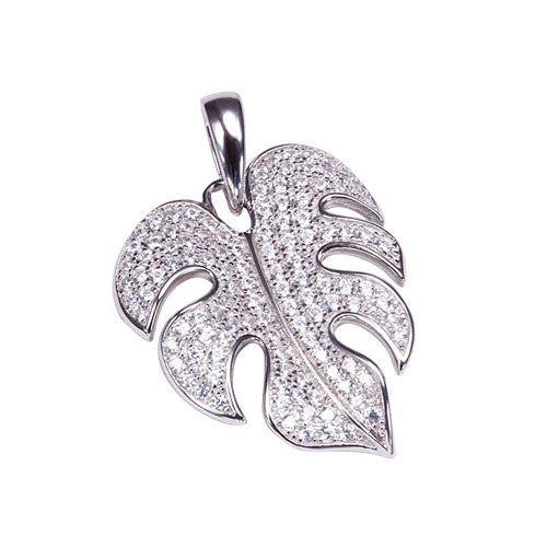 Sterling Silver Pave Cubic Zirconia Monstera Pendant(Chain Sold Separately) - Hanalei Jeweler