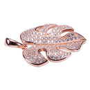 Sterling Silver Pink Gold Plated Pave Cubic Zirconia Monstera Pendant(Chain Sold Separately) - Hanalei Jeweler