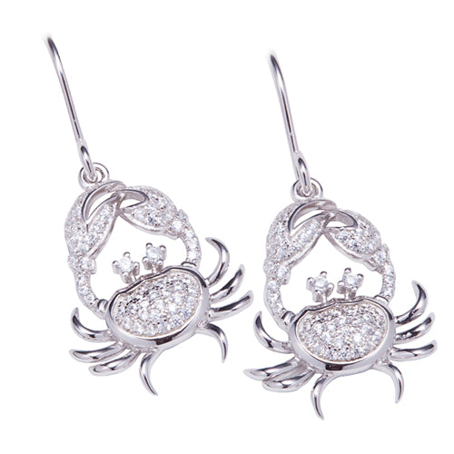 Sterling Silver Pave Cubic Zirconia Moving Crab Hook Earring - Hanalei Jeweler