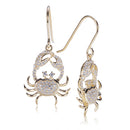 Sterling Silver Yellow Gold Plated Pave Cubic Zirconia Moving Crab Hook Earring - Hanalei Jeweler