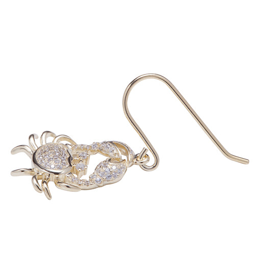 Sterling Silver Yellow Gold Plated Pave Cubic Zirconia Moving Crab Hook Earring - Hanalei Jeweler