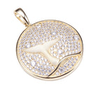 Sterling Silver Yellow Gold Plated Pave Cubic Zirconia Whale Tail in Circle Pendant(Chain Sold Separately) - Hanalei Jeweler