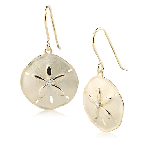 Sterling Silver Yellow Gold Plated Sand Dollar Hook Earring Sandblast Finished - Hanalei Jeweler