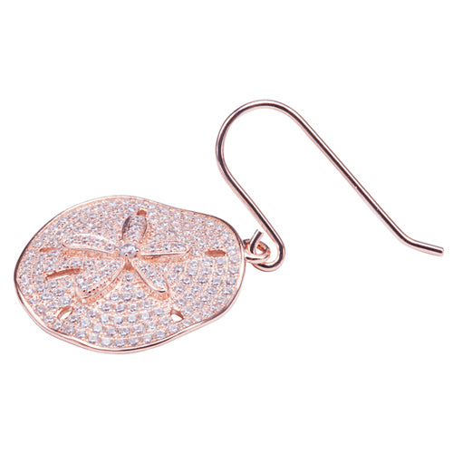 Sand Dollar Star Fish Pave Cubic Zirconia Sterling Silver Hook Earring Pink Gold Plated - Hanalei Jeweler