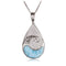 Water Drop Sterling Silver Pendant with Wave Shape Larimar Inlay and Pave Cubic Zirconia(Chain Sold Separately) - Hanalei Jeweler