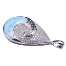 Water Drop Sterling Silver Pendant with Wave Shape Larimar Inlay and Pave Cubic Zirconia(Chain Sold Separately) - Hanalei Jeweler