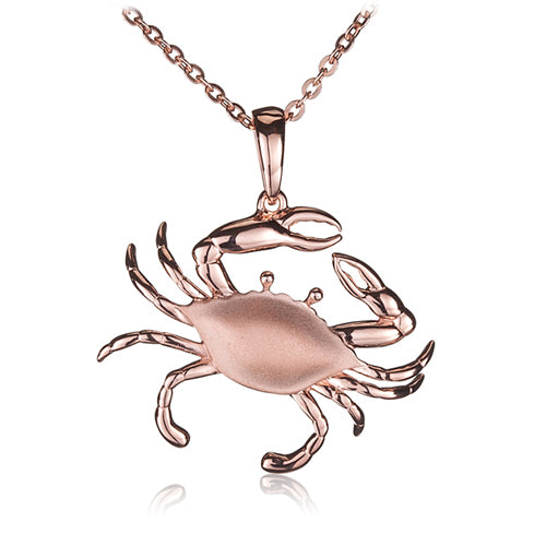 Sterling Silver Pink Gold Plated Moving Crab Pendant Sandblast Finished(Chain Sold Separately) - Hanalei Jeweler