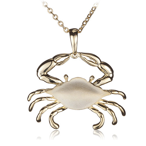 Sterling Silver Yellow Gold Plated Moving Crab Pendant Sandblast Finished(Chain Sold Separately) - Hanalei Jeweler