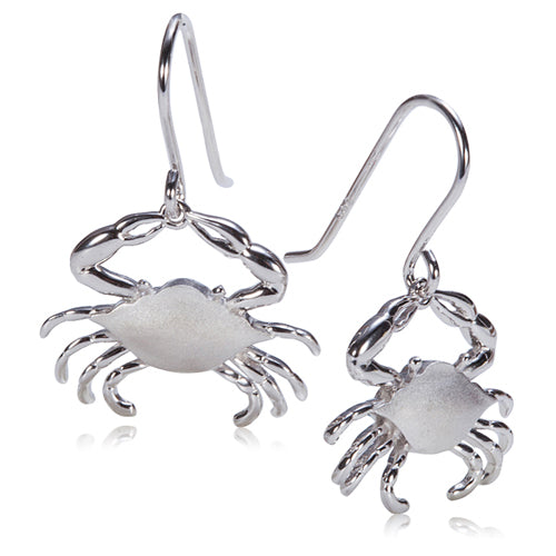 Sterling Silver Moving Crab Hook Earring Sandblast Finished - Hanalei Jeweler