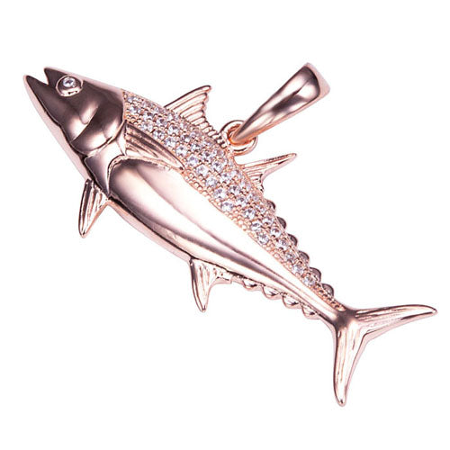 Sterling Silver Pink Gold Plated Pave Cubic Zirconia Tuna Pendant(Chain Sold Separately) - Hanalei Jeweler