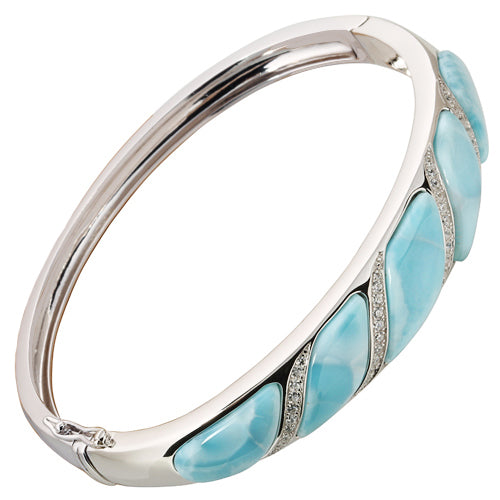 Sterling Silver Wave Larimar w/CZ Bracelet - Hanalei Jeweler
