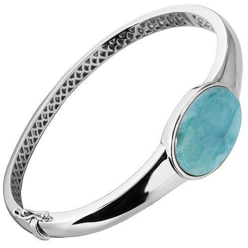 Sterling Silver Oval Larimar Bangle Bracelet - Hanalei Jeweler
