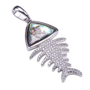 Pave CZ Fish Bone Sterling Silver Pendant with Abalone Inlay(Chain Sold Separately) - Hanalei Jeweler