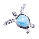 Sterling Silver Larimar Inlay Swimming Sea Turtle Pendant(Chain Sold Separately) - Hanalei Jeweler