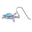Sterling Silver Larimar Inlay Swimming Sea Turtle Hook Earring - Hanalei Jeweler