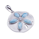 Sterling Silver Larimar Inlay CZ Sand Dollar Pendant(Chain Sold Separately) - Hanalei Jeweler