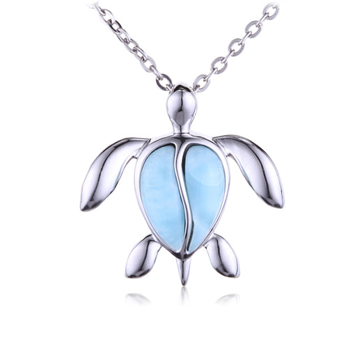 Larimar Honu(Turtle) Sterling Silver Pendant(Chain Sold Separately) - Hanalei Jeweler
