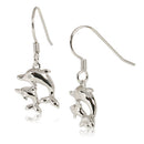 Sterling Silver Dangling Two Dolphins Earrings - Hanalei Jeweler