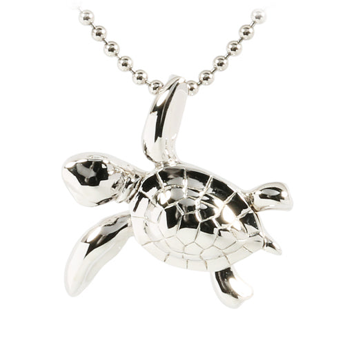 Sterling Silver Rhodium Swimming Turtle Pendant - Hanalei Jeweler