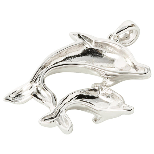 Sterling Silver Double Diving Dolphins Pendant - Hanalei Jeweler