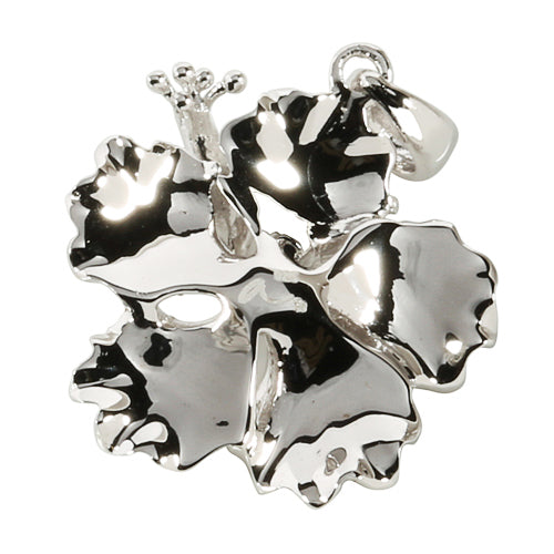 Sterling Silver Rhodium High Polish Hibiscus Pendant(L) - Hanalei Jeweler