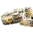 Hawaiian Sterling Silver Bangle Queen Scroll Engraving Cut Out Edge Yellow Gold Two Tone