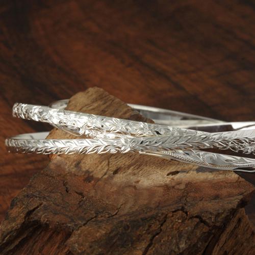 Sterling Silver Hawaiian Bangle 3 in 1 Heirloom Scroll Engraving Bangle Silver Color