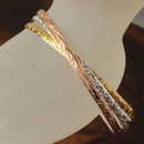 Sterling Silver Hawaiian Bangle 3 in 1 Heirloom Scroll Engraving Bangle Tri-color