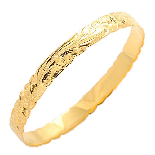 Classic Style Sterling Silver Hawaiian Bangle Heirloom Scrolling Yellow Gold Plated