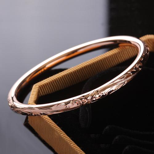 Sterling Silver Scrolling Plumeria Engraving Round Band Bangle PG 5.5mm