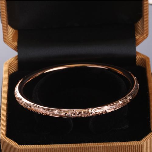 Sterling Silver Scrolling Plumeria Engraving Round Band Bangle PG 5.5mm